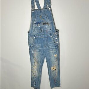 Superdry Distressed Denim Overalls with Paint Splatter
